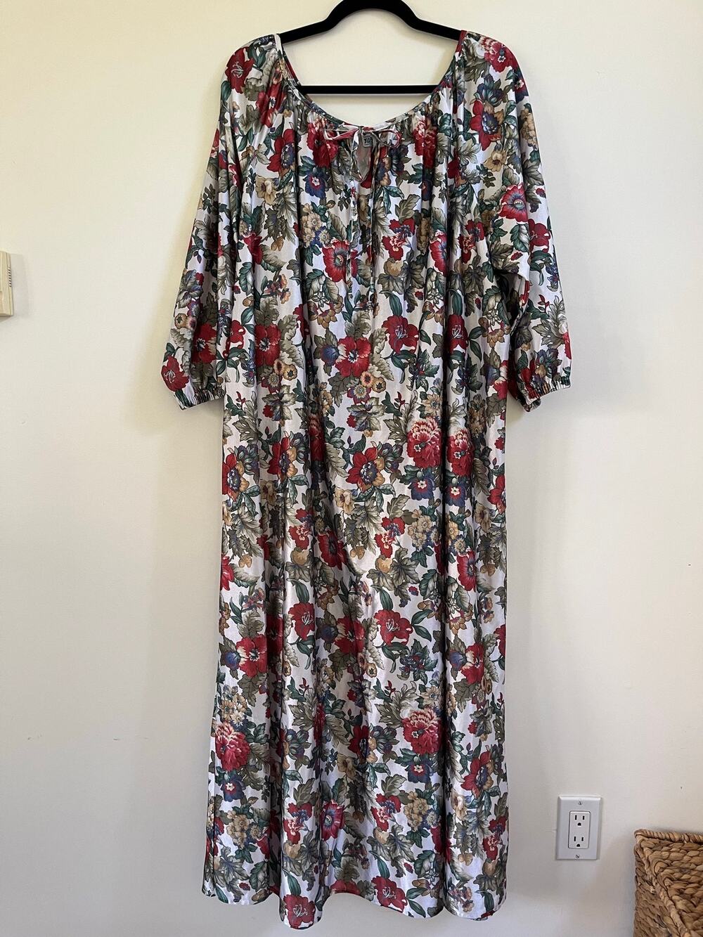 VTG Village Fair Floral Maxi Dress Long Balloon Sleeve Cottagecore Boho Sz L